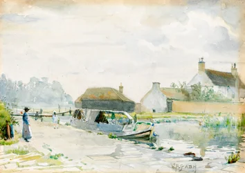 Ein Lastkahn am Treidelpfad, wahrscheinlich an der Trent bei Nottingham